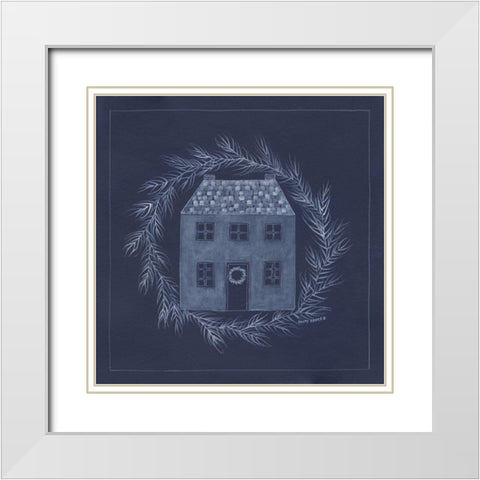 Blue House White Modern Wood Framed Art Print with Double Matting by Shamp, Cindy
