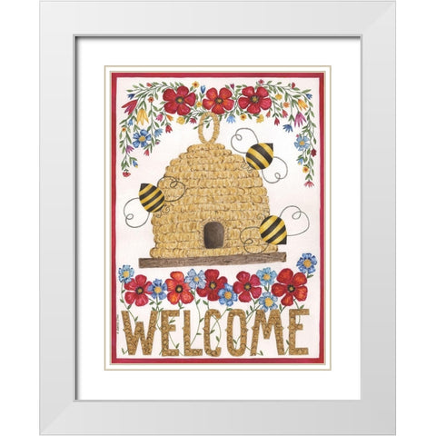 Welcome Beehive White Modern Wood Framed Art Print with Double Matting by Shamp, Cindy