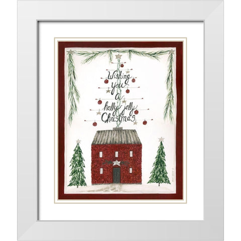 Holly Jolly Christmas White Modern Wood Framed Art Print with Double Matting by Shamp, Cindy