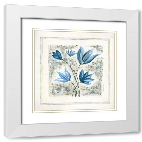 Blue Flowers II White Modern Wood Framed Art Print with Double Matting by Shamp, Cindy