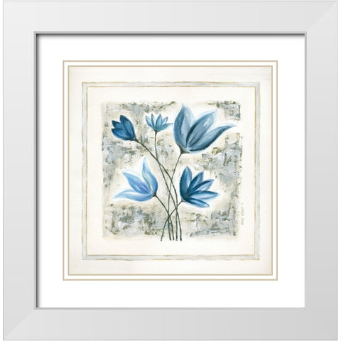 Blue Flowers II White Modern Wood Framed Art Print with Double Matting by Shamp, Cindy