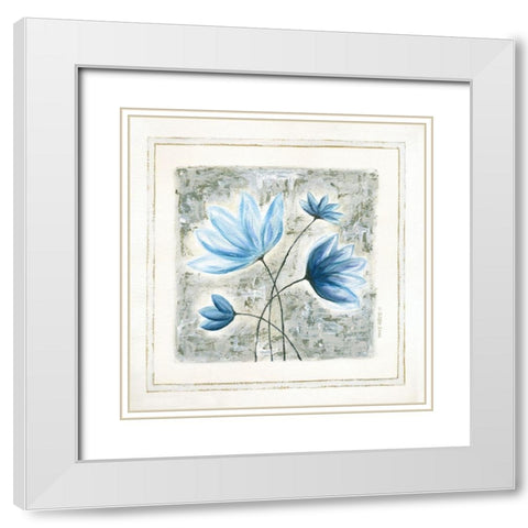 Blue Flowers III White Modern Wood Framed Art Print with Double Matting by Shamp, Cindy