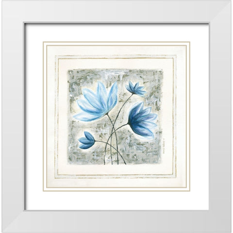 Blue Flowers III White Modern Wood Framed Art Print with Double Matting by Shamp, Cindy