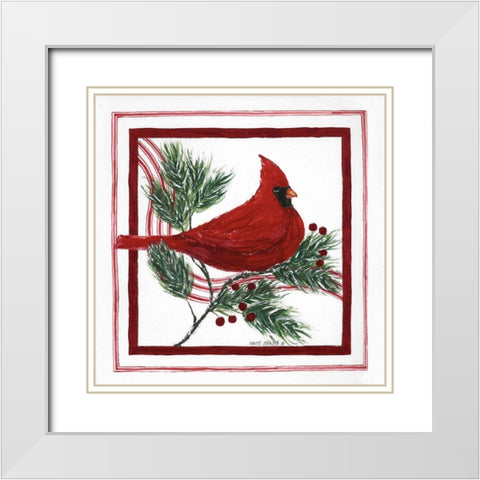 Christmas Cardinal White Modern Wood Framed Art Print with Double Matting by Shamp, Cindy