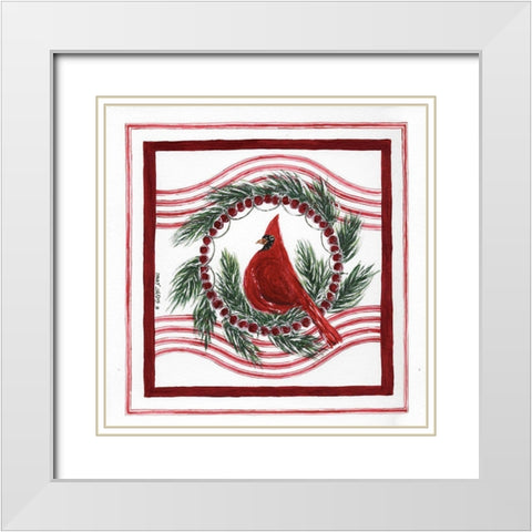 Christmas Cardinal V White Modern Wood Framed Art Print with Double Matting by Shamp, Cindy