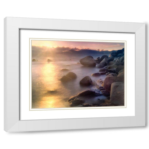 Rocks and Water White Modern Wood Framed Art Print with Double Matting by Frates, Dennis
