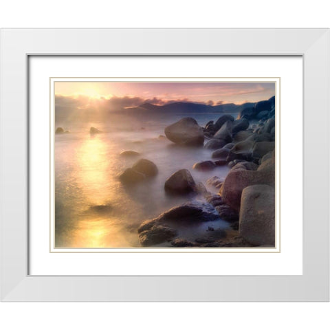 Rocks and Water White Modern Wood Framed Art Print with Double Matting by Frates, Dennis