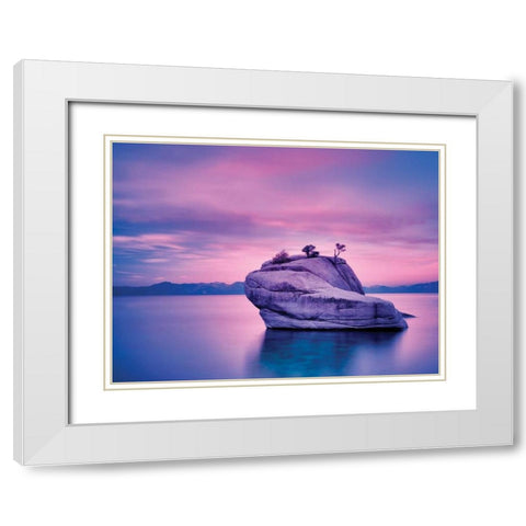 Island Sunset White Modern Wood Framed Art Print with Double Matting by Frates, Dennis