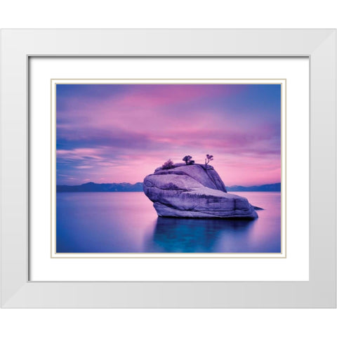 Island Sunset White Modern Wood Framed Art Print with Double Matting by Frates, Dennis