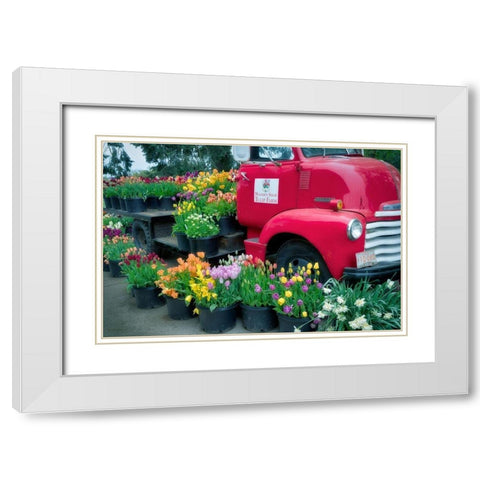 Floral Truck White Modern Wood Framed Art Print with Double Matting by Frates, Dennis