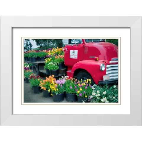 Floral Truck White Modern Wood Framed Art Print with Double Matting by Frates, Dennis