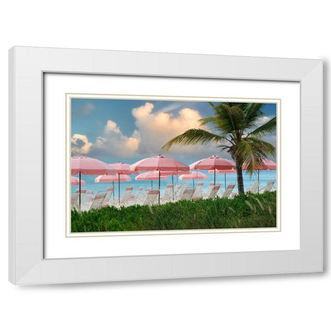 Pink Umbrella White Modern Wood Framed Art Print with Double Matting by Frates, Dennis