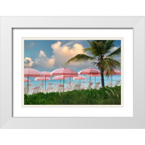 Pink Umbrella White Modern Wood Framed Art Print with Double Matting by Frates, Dennis