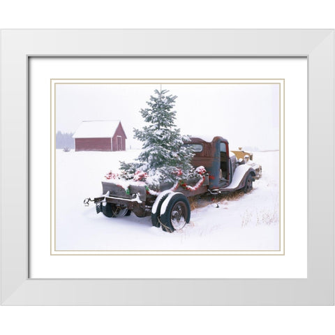Christmas Truck White Modern Wood Framed Art Print with Double Matting by Frates, Dennis