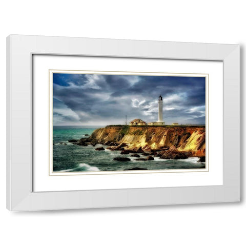 Coastline Lighthouse White Modern Wood Framed Art Print with Double Matting by Frates, Dennis