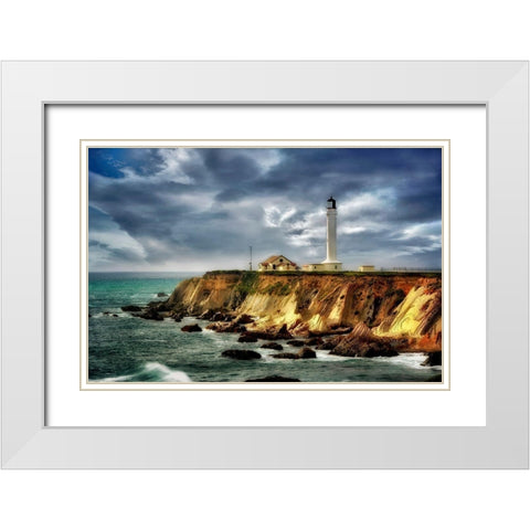 Coastline Lighthouse White Modern Wood Framed Art Print with Double Matting by Frates, Dennis