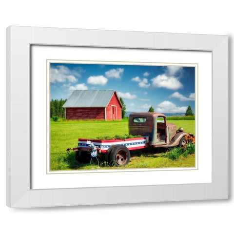Barn and Truck White Modern Wood Framed Art Print with Double Matting by Frates, Dennis