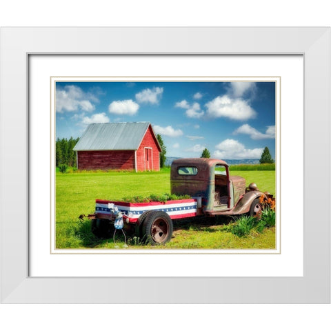 Barn and Truck White Modern Wood Framed Art Print with Double Matting by Frates, Dennis