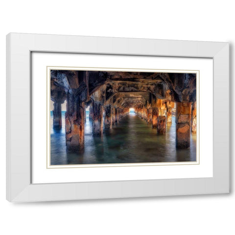 Pier Under Here White Modern Wood Framed Art Print with Double Matting by Frates, Dennis