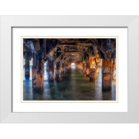 Pier Under Here White Modern Wood Framed Art Print with Double Matting by Frates, Dennis