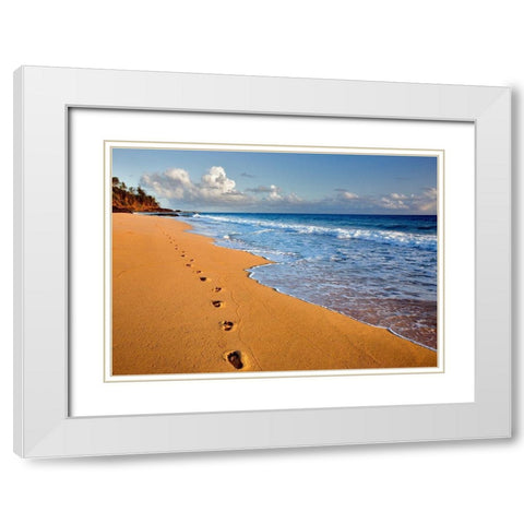 Footprints White Modern Wood Framed Art Print with Double Matting by Frates, Dennis