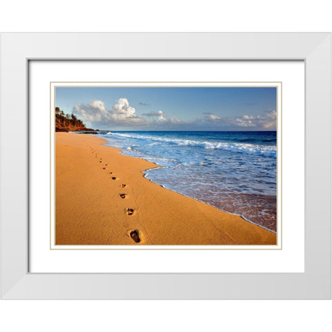 Footprints White Modern Wood Framed Art Print with Double Matting by Frates, Dennis