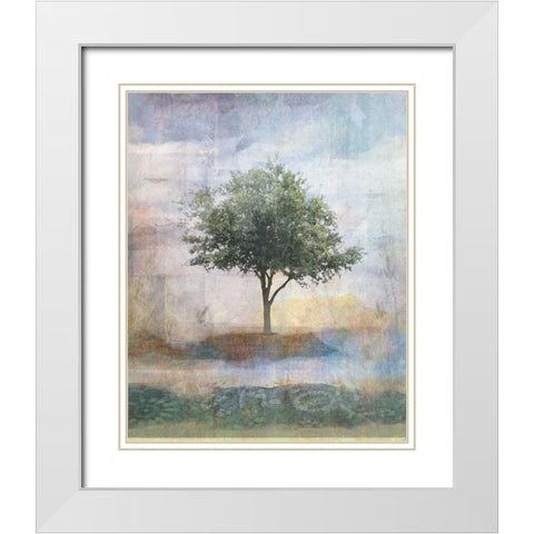 Tree Collage I White Modern Wood Framed Art Print with Double Matting by JMB Designs