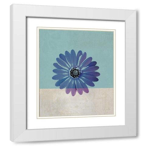 Blue Flower White Modern Wood Framed Art Print with Double Matting by JMB Designs