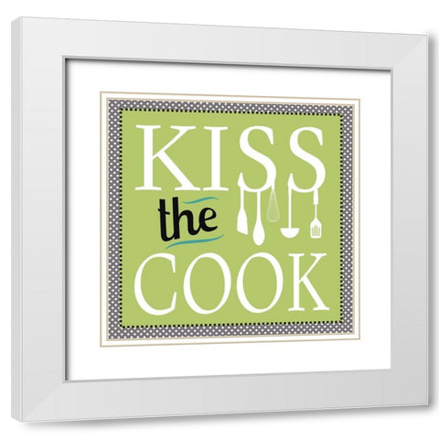 Kiss the Cook White Modern Wood Framed Art Print with Double Matting by JMB Designs