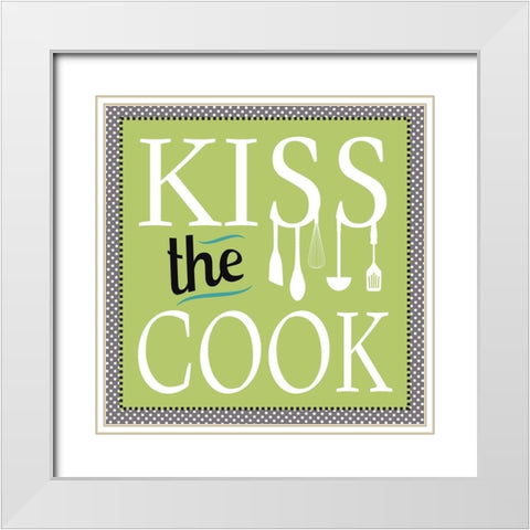 Kiss the Cook White Modern Wood Framed Art Print with Double Matting by JMB Designs