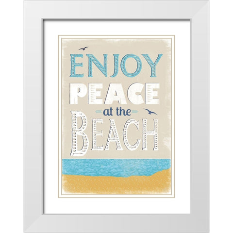 Peace at the Beach White Modern Wood Framed Art Print with Double Matting by JMB Designs