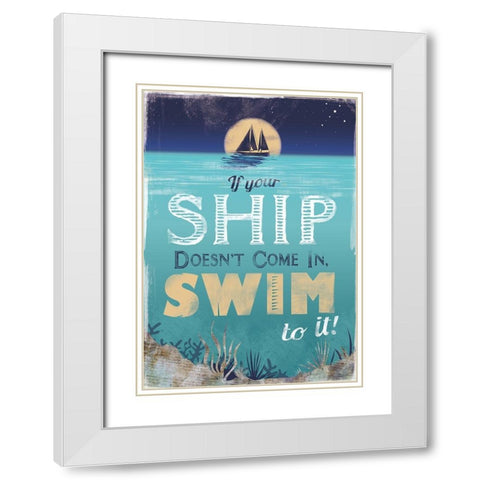 Swim to Your Ship White Modern Wood Framed Art Print with Double Matting by JMB Designs