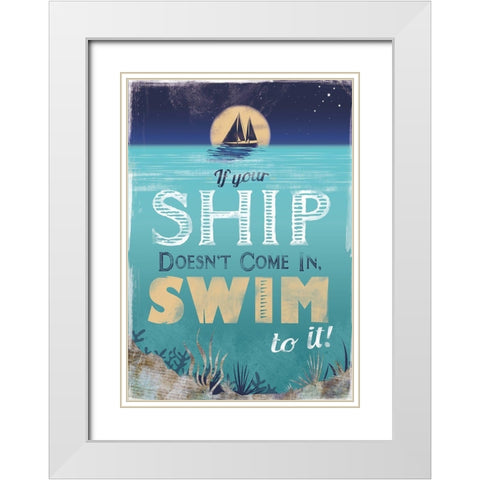 Swim to Your Ship White Modern Wood Framed Art Print with Double Matting by JMB Designs