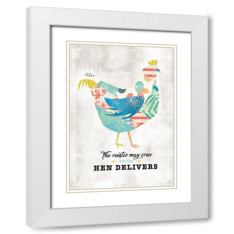 Hen Delivers White Modern Wood Framed Art Print with Double Matting by JMB Designs
