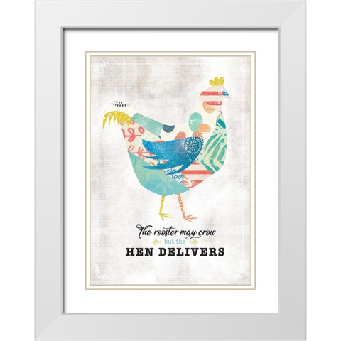Hen Delivers White Modern Wood Framed Art Print with Double Matting by JMB Designs