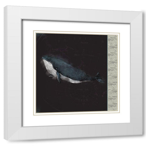 Blue Whale White Modern Wood Framed Art Print with Double Matting by JMB Designs