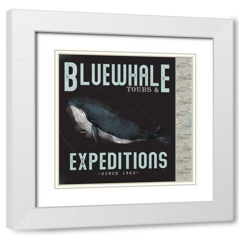 Blue Whale Tours White Modern Wood Framed Art Print with Double Matting by JMB Designs