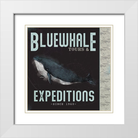 Blue Whale Tours White Modern Wood Framed Art Print with Double Matting by JMB Designs