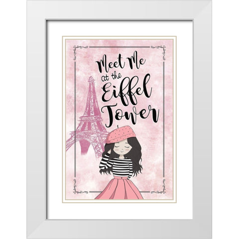 Meet Me at the Eiffel Tower White Modern Wood Framed Art Print with Double Matting by JMB Designs
