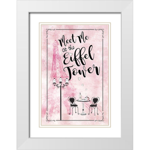 Meet Me at the Eiffel Tower White Modern Wood Framed Art Print with Double Matting by JMB Designs