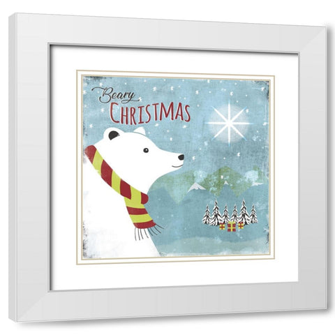 Beary Christmas White Modern Wood Framed Art Print with Double Matting by JMB Designs