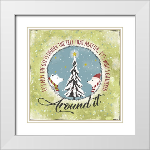 Gathered Around Tree White Modern Wood Framed Art Print with Double Matting by JMB Designs