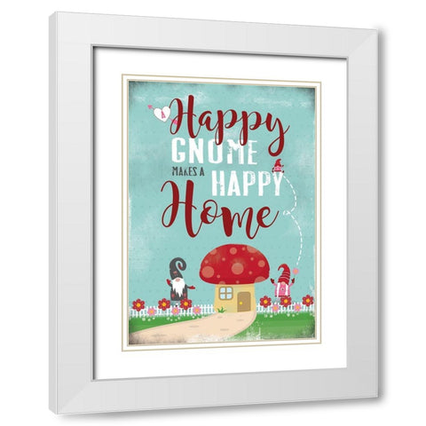 Happy Gnome White Modern Wood Framed Art Print with Double Matting by JMB Designs