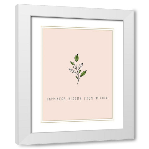 Happiness Blooms White Modern Wood Framed Art Print with Double Matting by JMB Designs
