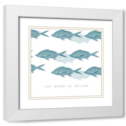Ocean is Calling White Modern Wood Framed Art Print with Double Matting by JMB Designs