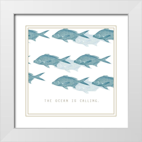 Ocean is Calling White Modern Wood Framed Art Print with Double Matting by JMB Designs