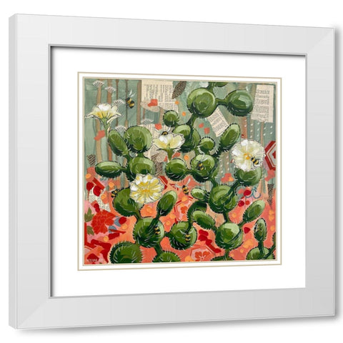 Opuntia and Bees White Modern Wood Framed Art Print with Double Matting by Ihde, McKenna