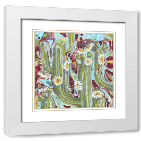 Cactus and Hummers White Modern Wood Framed Art Print with Double Matting by Ihde, McKenna