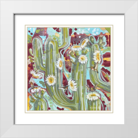 Cactus and Hummers White Modern Wood Framed Art Print with Double Matting by Ihde, McKenna