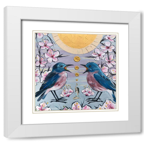 Blue Birds White Modern Wood Framed Art Print with Double Matting by Ihde, McKenna